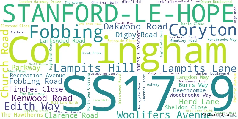 A word cloud for the SS17 9 postcode